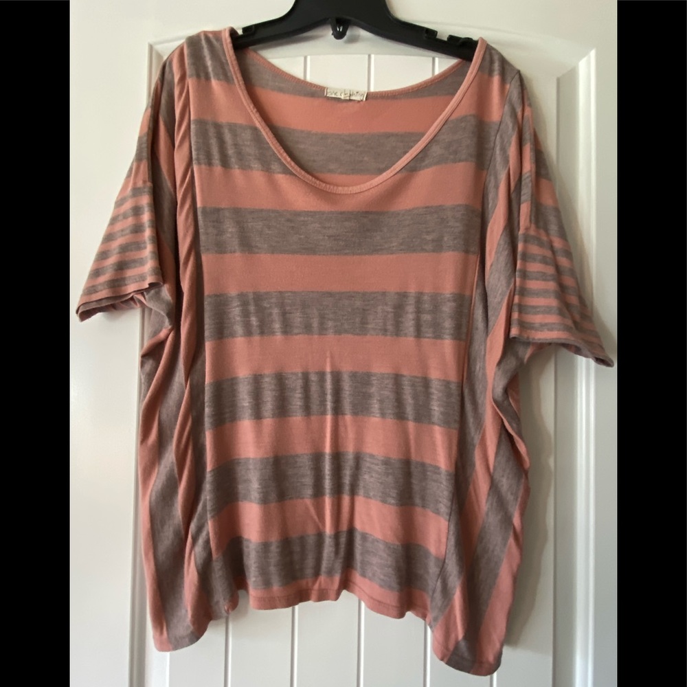 Loose Fit Top Pink and Grey Chunky Stripes